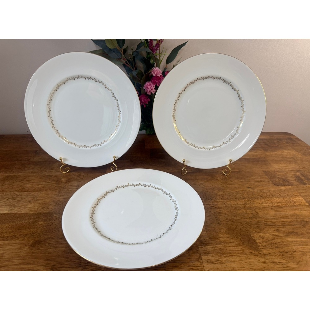 Coalport Cornet Dinner Plates Set Of 3 Gold Trim English Bone China Vintage
